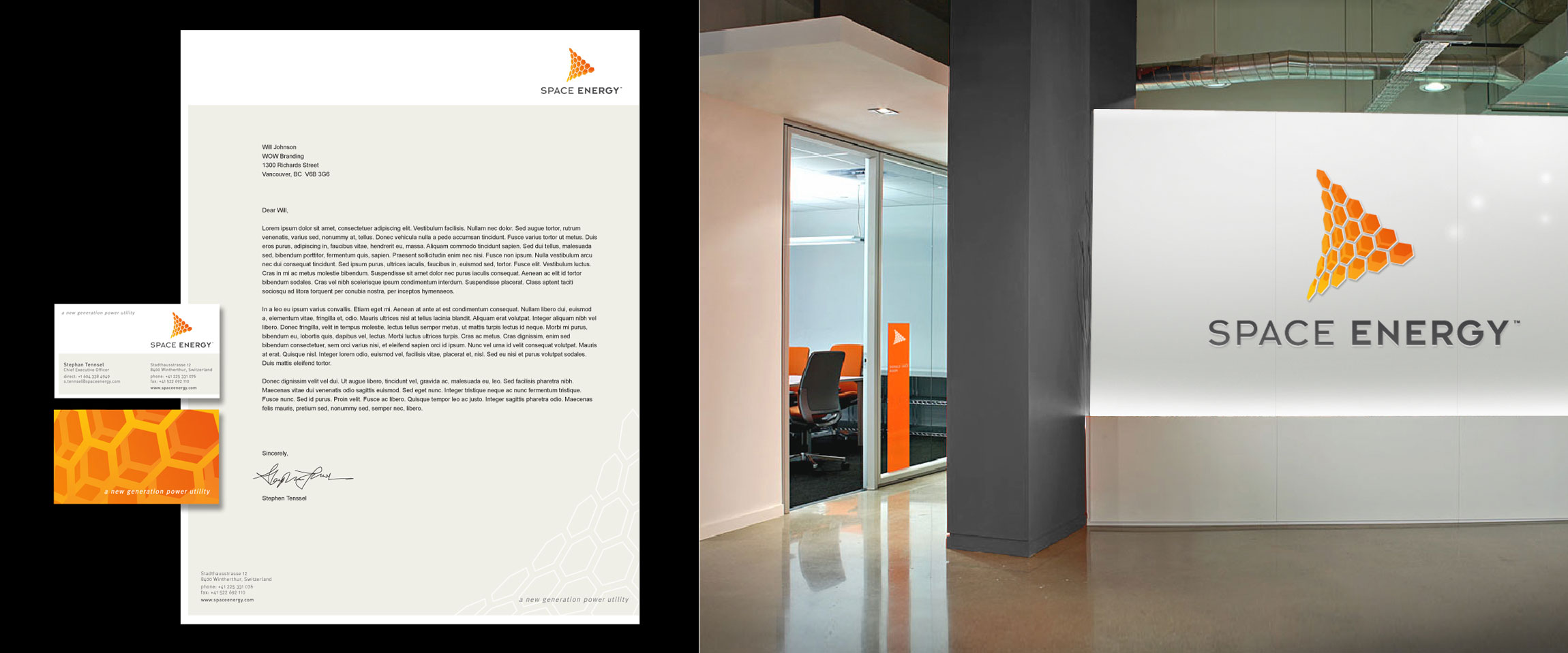 Space Energy letterhead and office space